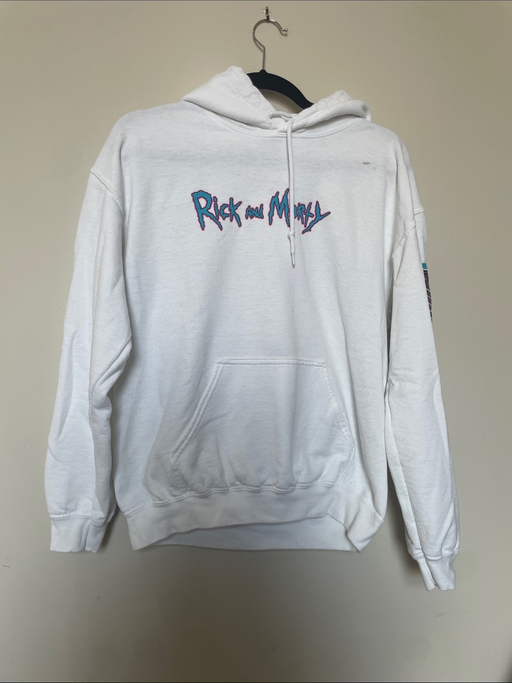 Rick and Morty White Graphic Pullover Hoodie - Drawstring Kangaroo Pocket